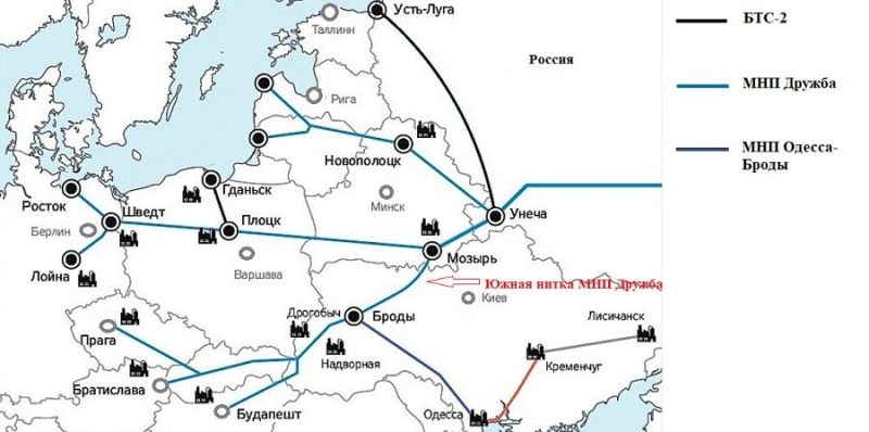 Украина остановила прокачку нефти по «Дружбе» на Венгрию, Чехию и Словакию