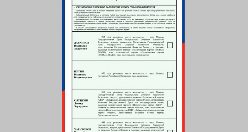 Утверждён бюллетень на выборах президента России