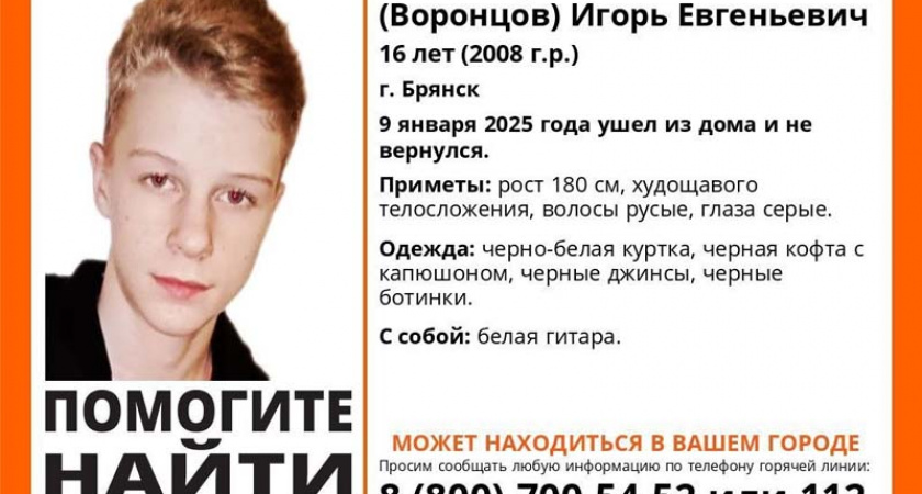 В Брянске ищут 16-летнего подростка с гитарой