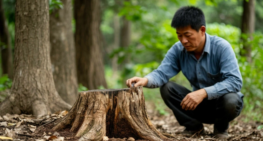 Азиатская смекалка: Как китайцы умеют избавляться от пней даже нисколько не вспотев