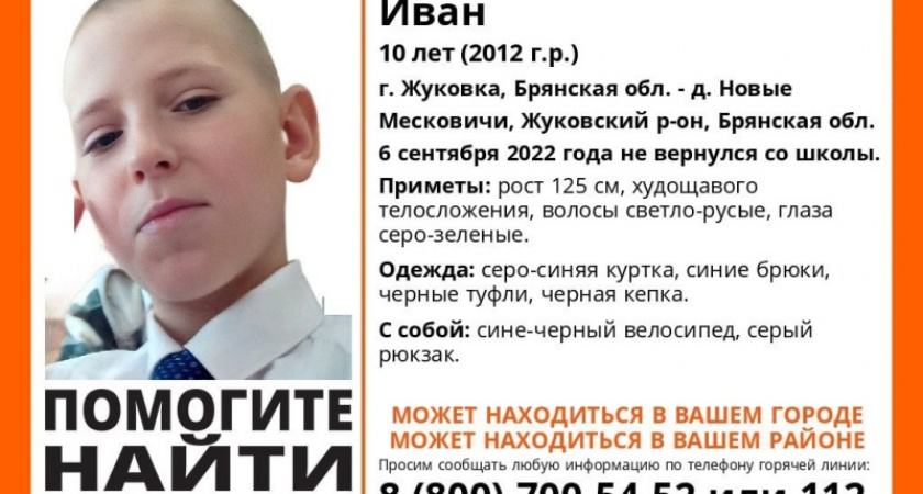 Поиски десятилетнего Вани Черкасова в Жуковке продолжались всю ночь. Ребёнок не найден