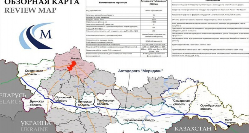 Брянская область мешает началу строительства частной платной магистрали «Меридиан» в этом году