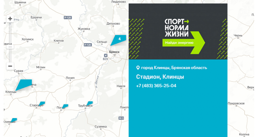 Спортивные объекты Брянской области размещены на интерактивной карте «Спорт – норма жизни»