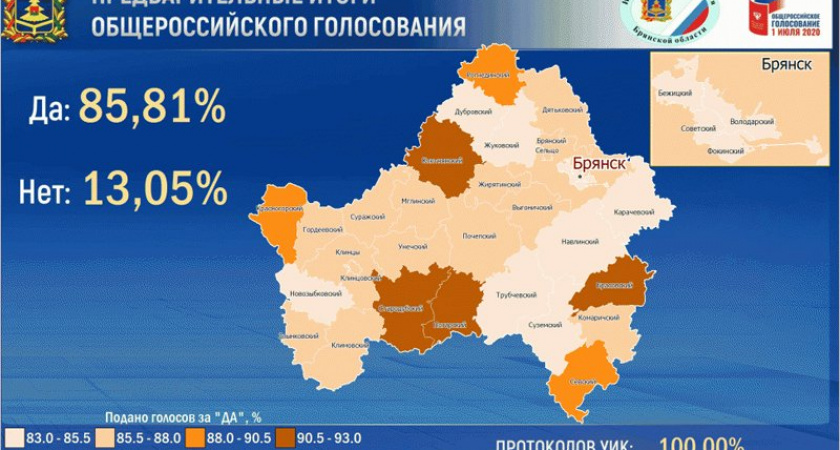 Почти 86% «за»: брянский облизбирком огласил итоги голосования по поправкам в Конституцию