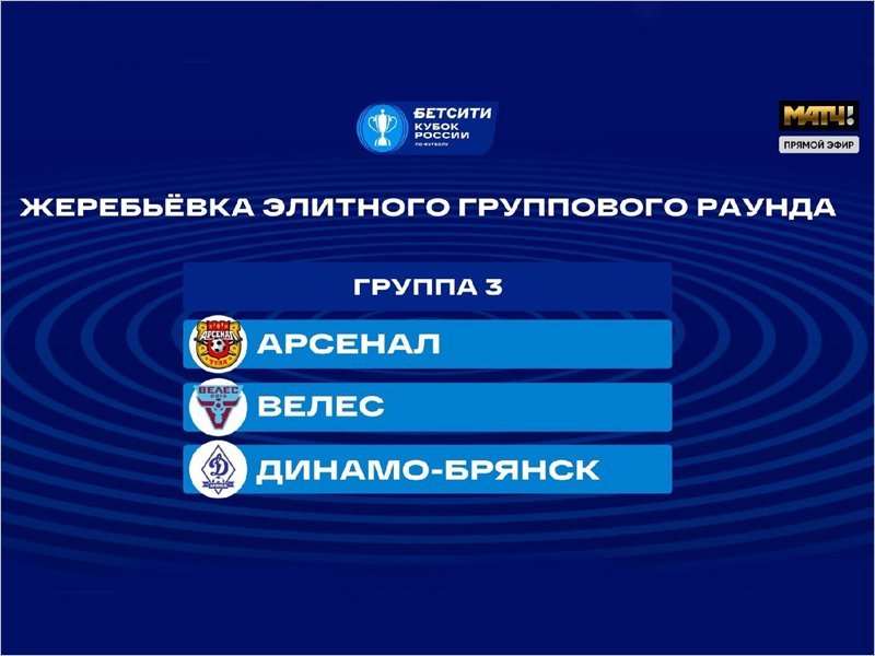 Брянское «Динамо» сыграет в Кубке России с «Арсеналом» и «Велесом»