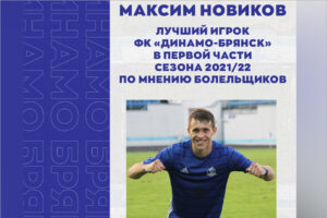Максим Новиков признан лучшим игроком брянского «Динамо» в осенней части сезона