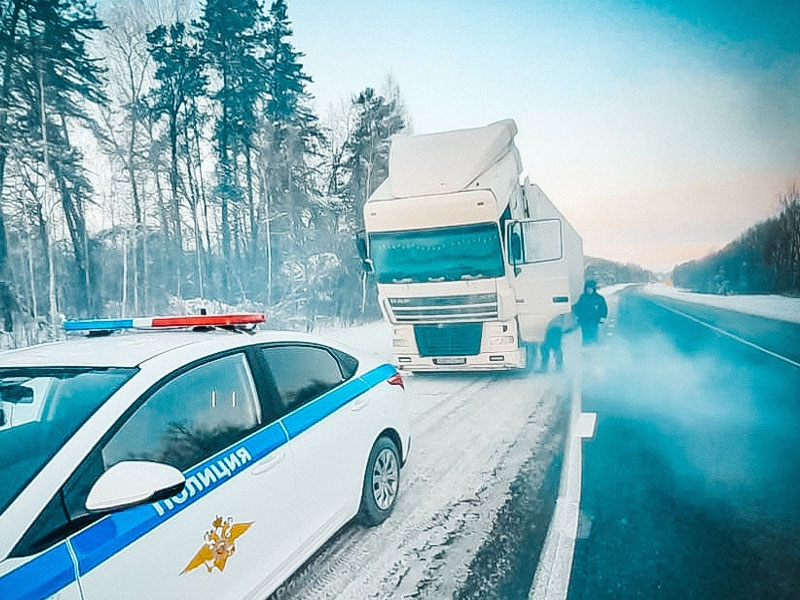 Брянские автоинспекторы помогли дальнобойщику не замерзнуть на трассе под Жуковкой