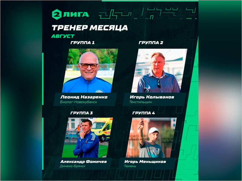 Главный тренер брянского «Динамо» признан тренером месяца