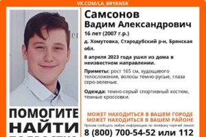 Пропавший в Брянской области 16-летний Вадим Самсонов найден живым