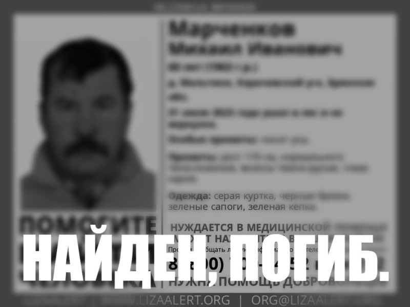 Пропавший в лесу под Карачевом Михаил Марченков найден погибшим