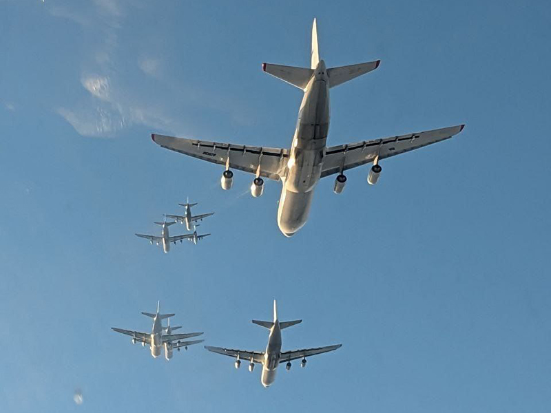 «Слоновья прогулка»: одновременно семь Ан-124-100 «Руслан» поднялись в воздух в ходе учений