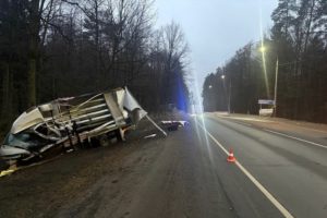 ДТП под Брянском: лёгкий грузовик протаранил большегруз, оба водителя в больнице